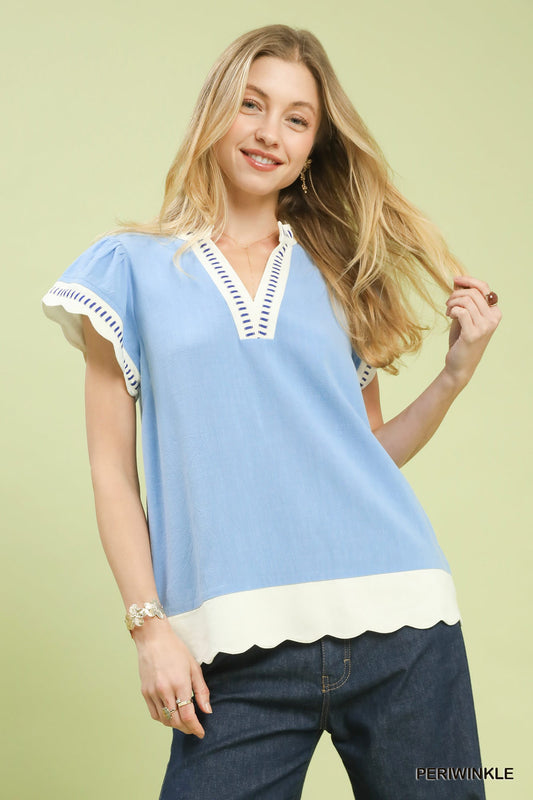 C5929 Contrast Scallop Trim Top
