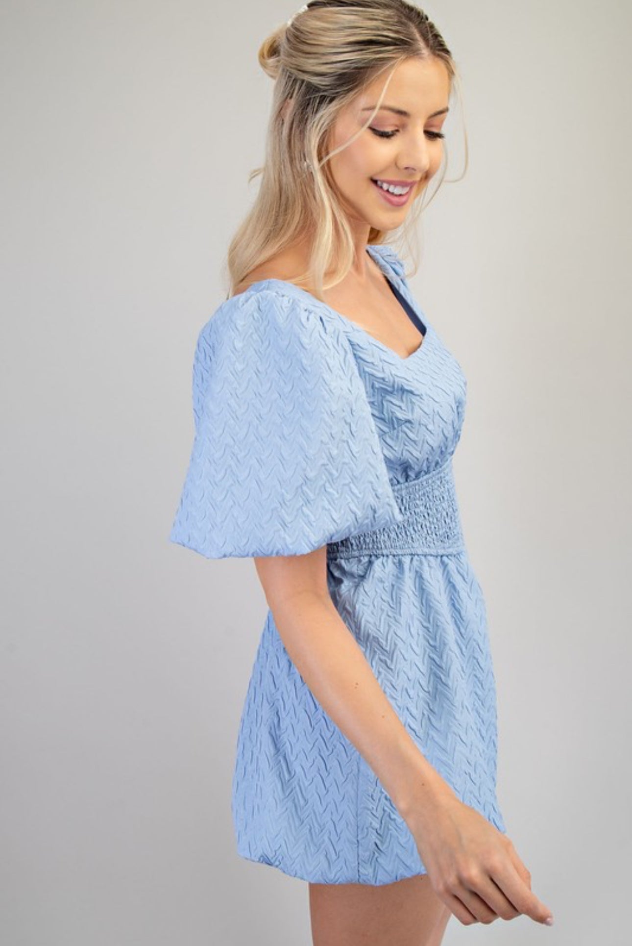 GP7376 Puff Sleeve Smocked Romper