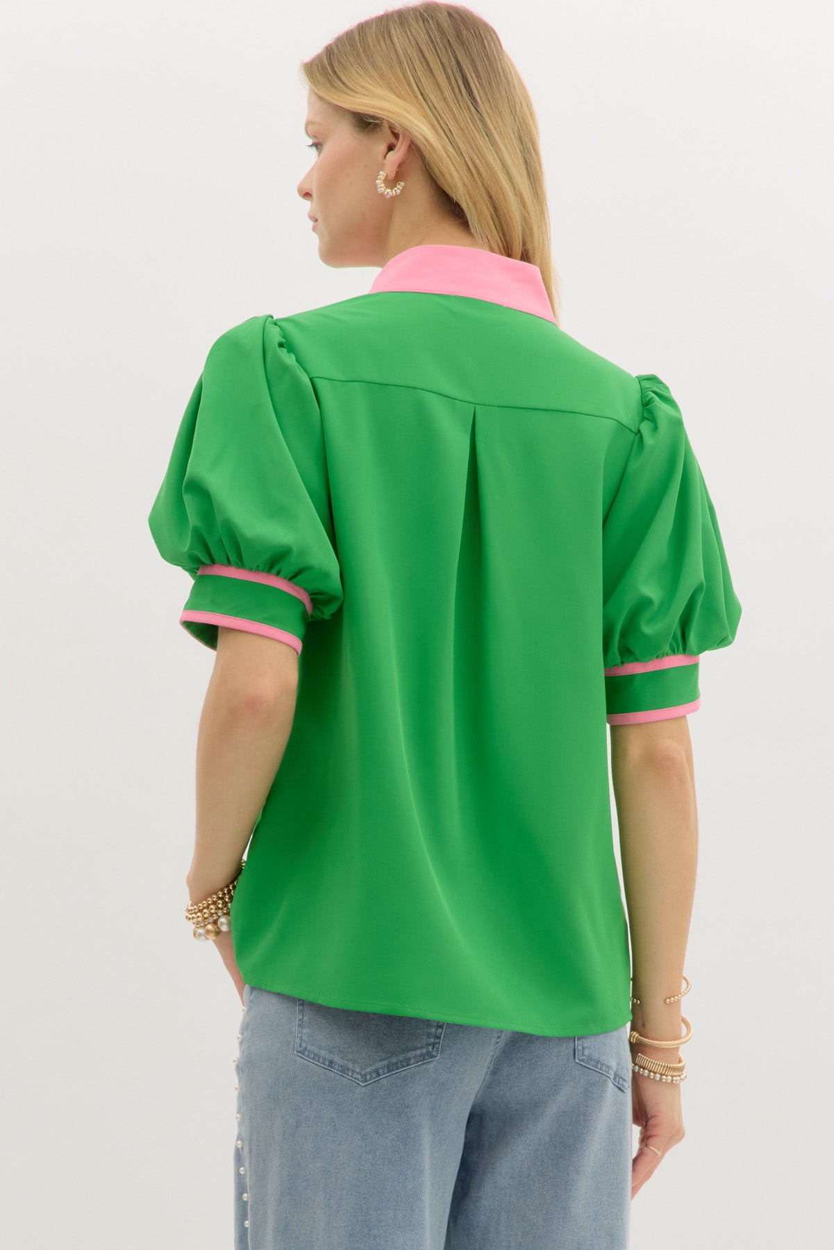 T27335 Solid Bubble Sleeve Top