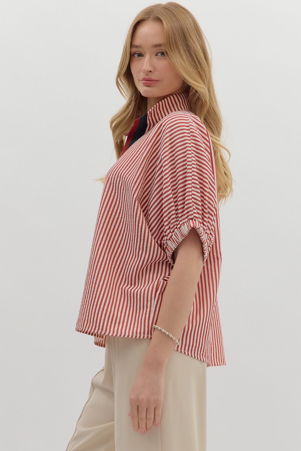T25970 Stripe Pattern Dolman Top