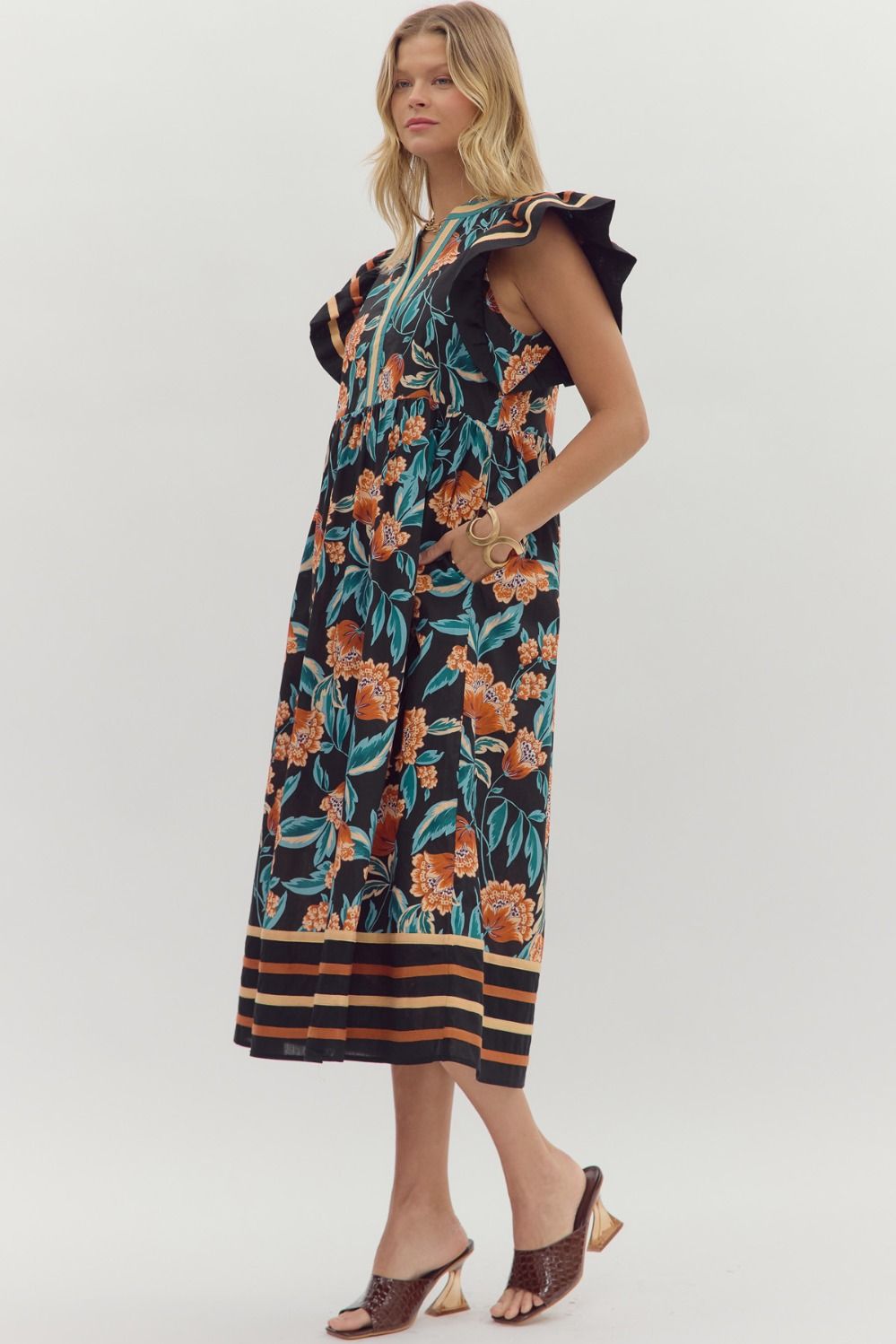 D27907 Floral Print Midi Dress