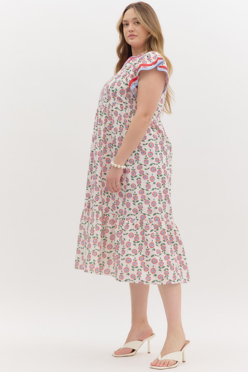 D26475P Curvy Floral Print Midi Dress