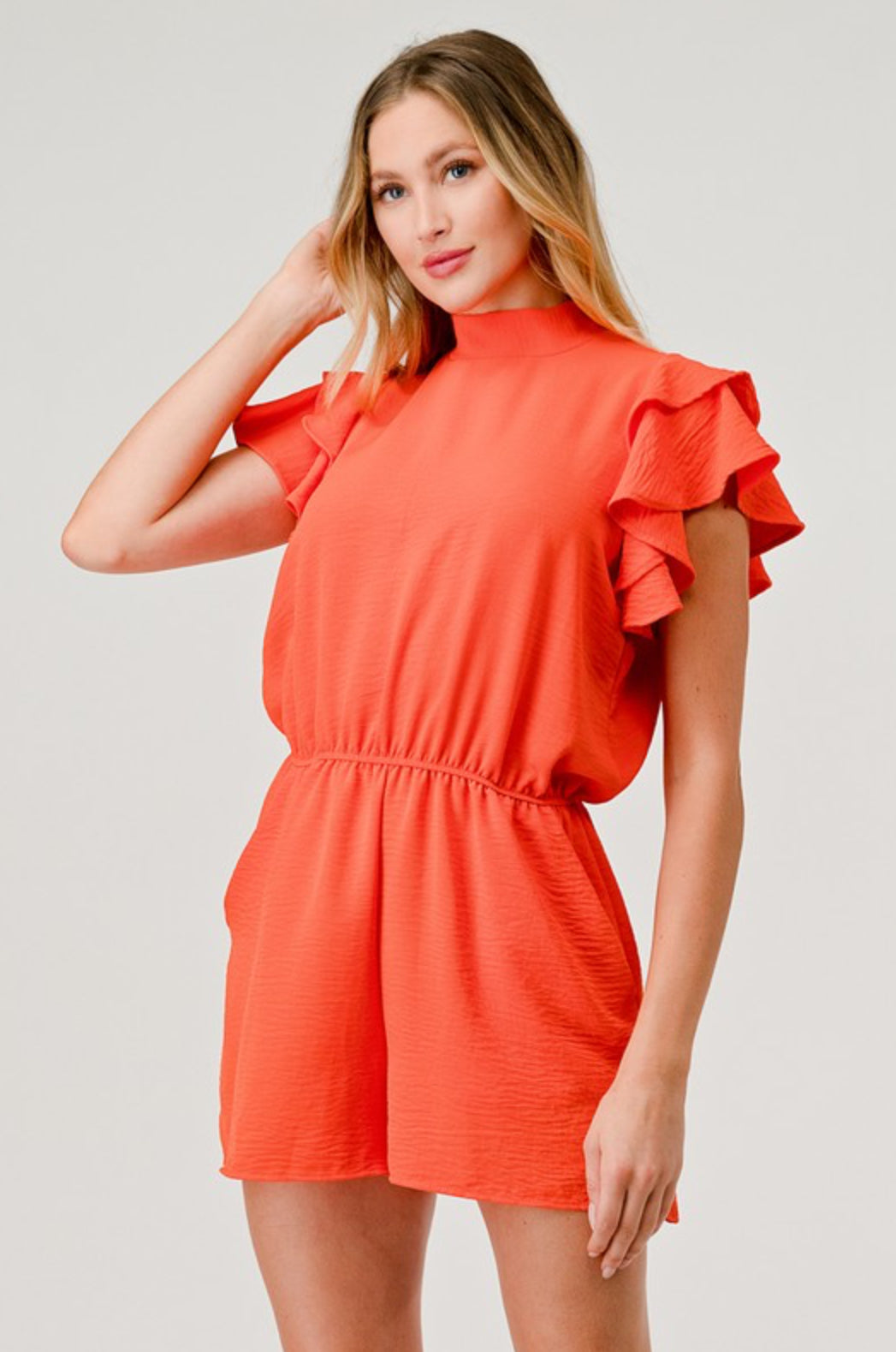 Tara Mock Neck Ruffle Sleeve Romper