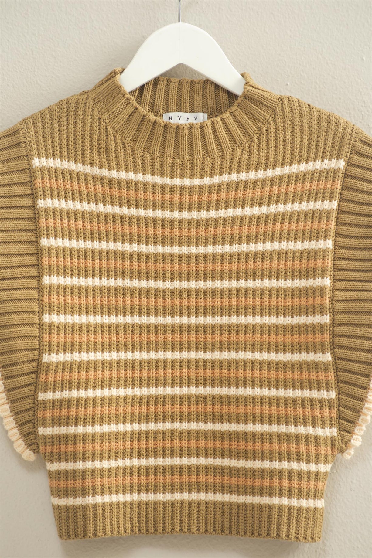 HF25E871 Chic Striped Mock Neck Sleeveless Sweater Vest