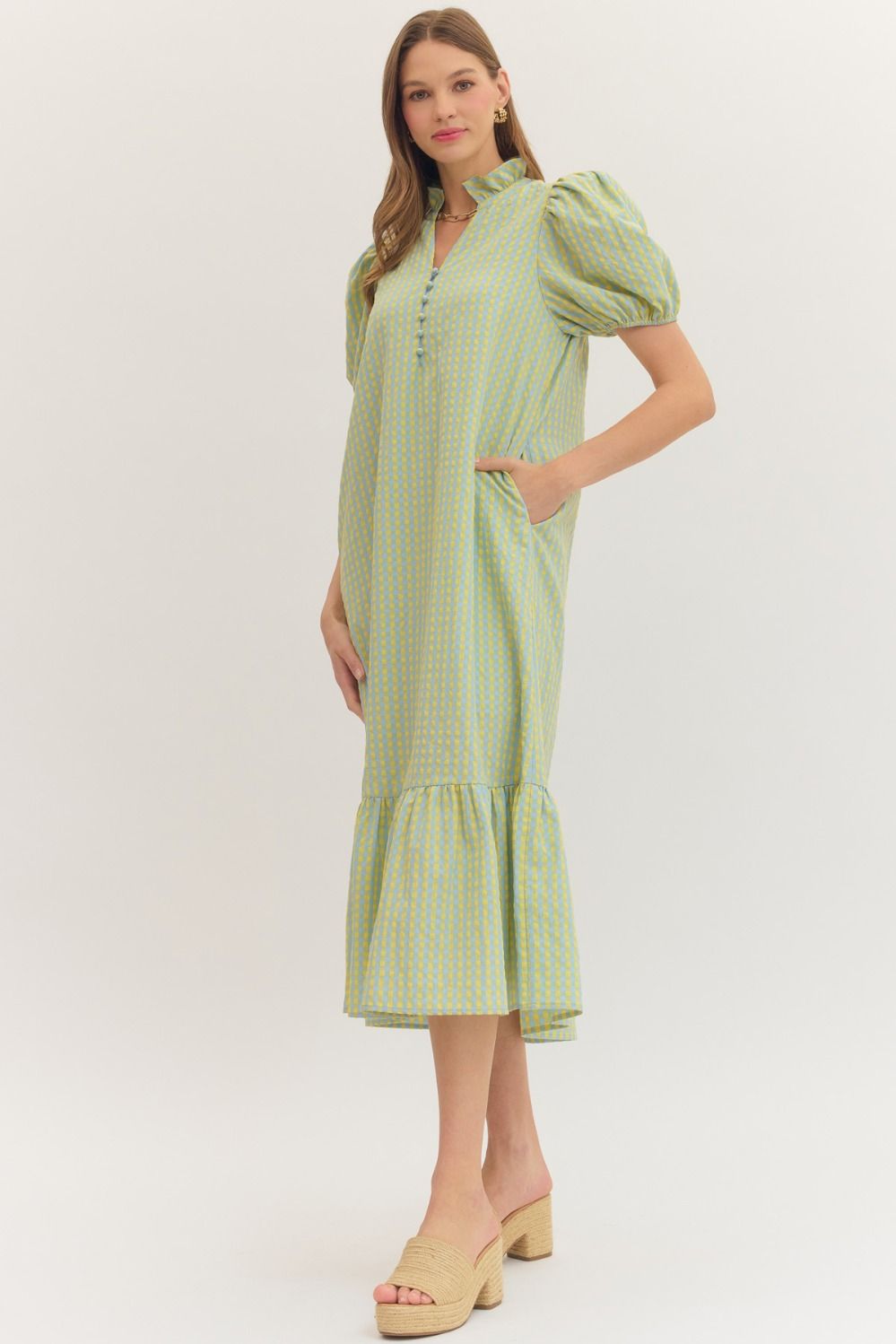 D32038 Gingham Midi Dress