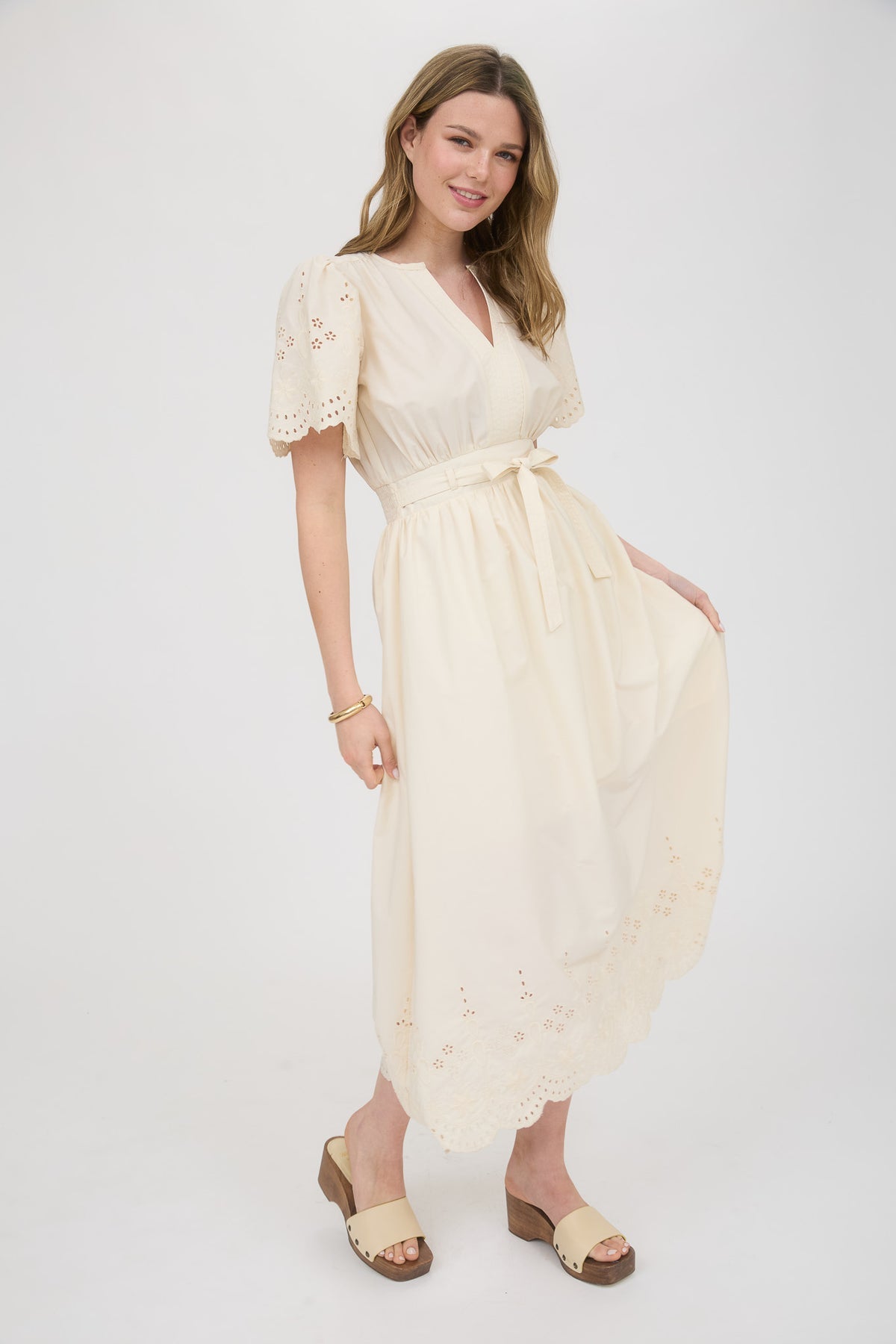CR2569 Embroidery Detail Midi Dress