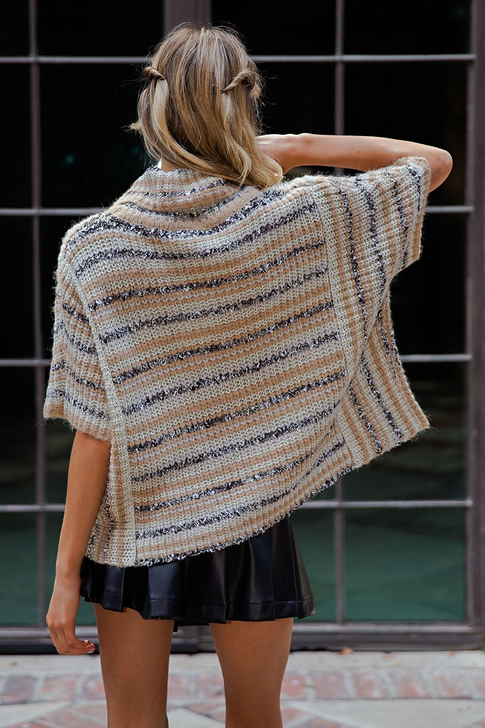 SH12980 Striped Boucle Turtleneck Sweater