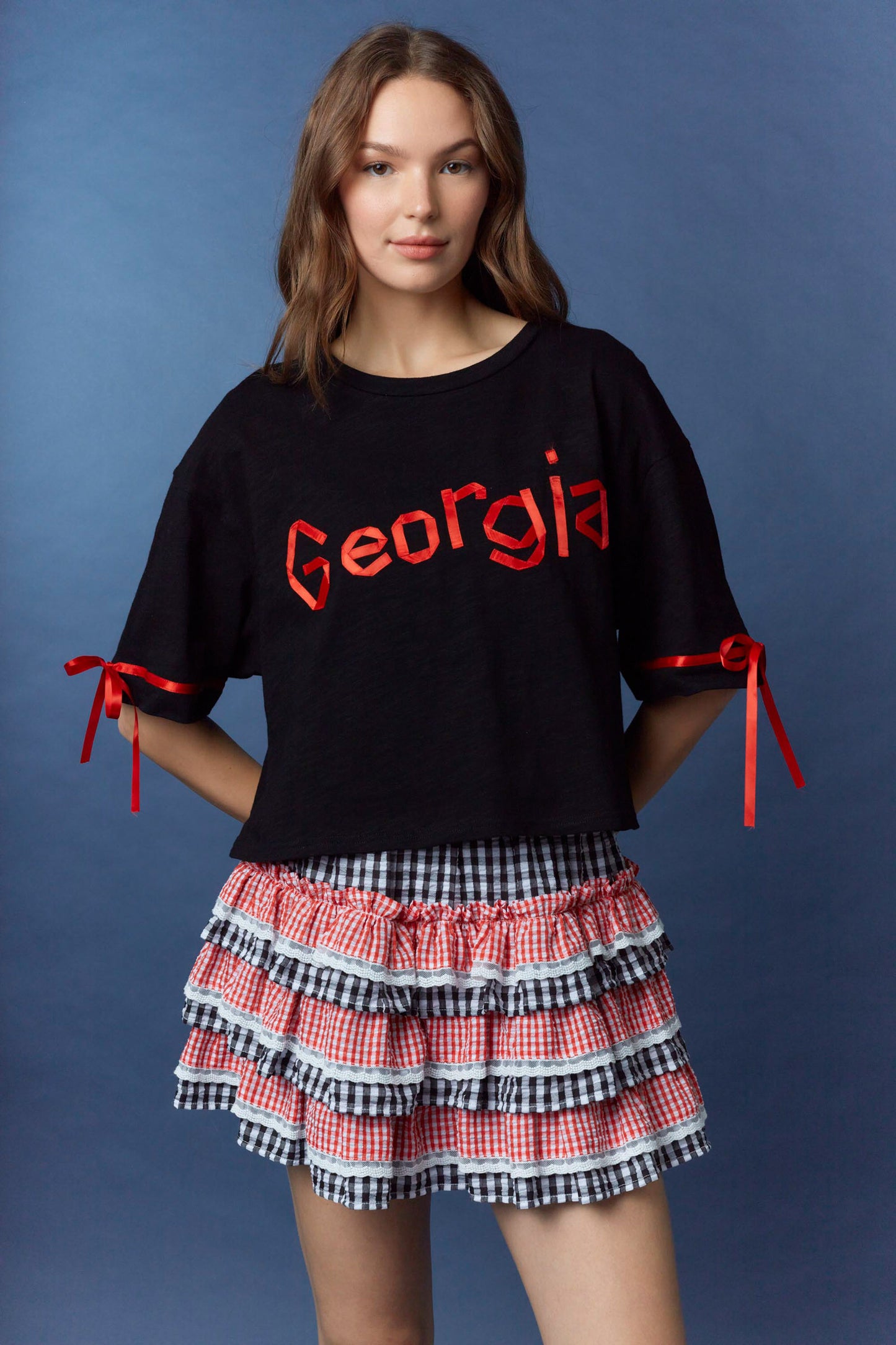 IS800892-02 Gingham Tiered Mini Skirt
