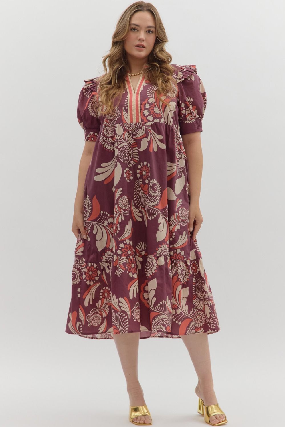 D27146P Curvy Paisley Pattern Midi Dress