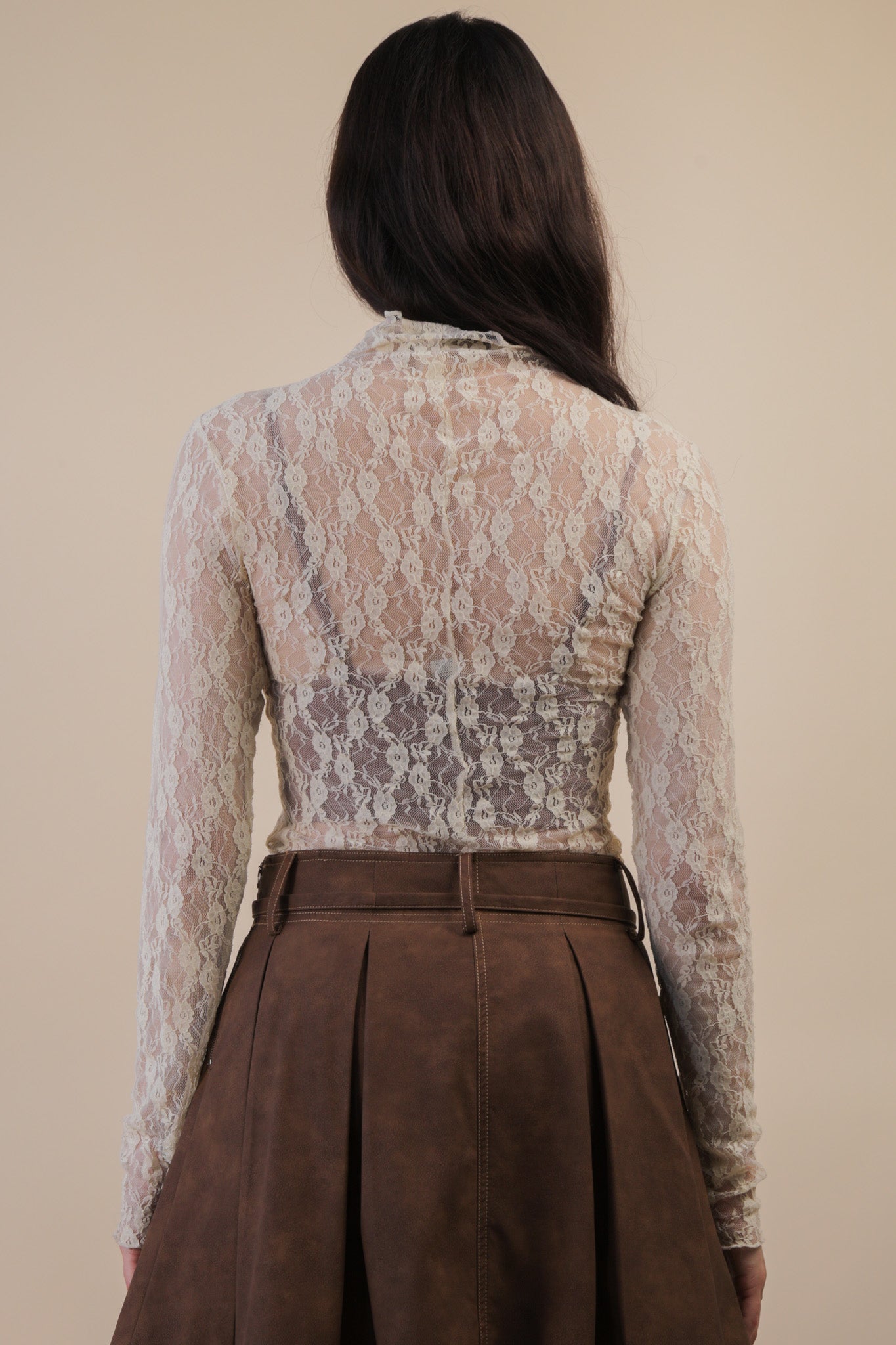 NT12220 Fitted Sheer Mesh Lace Top