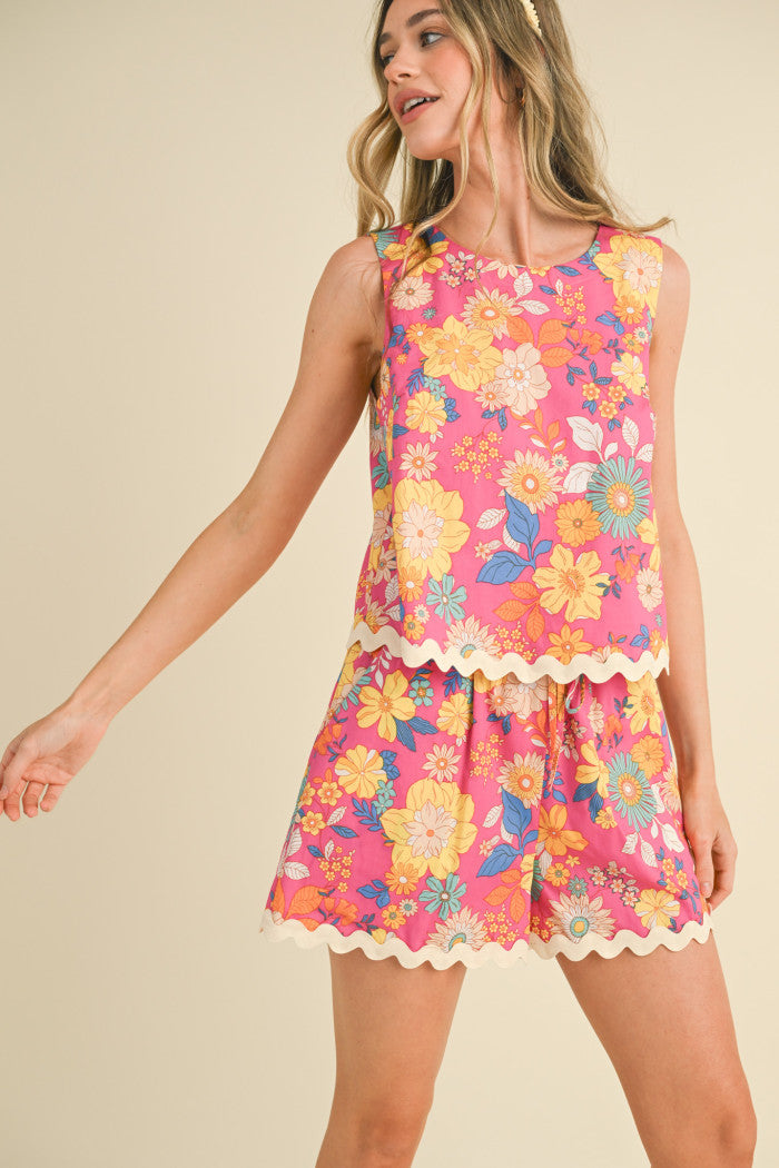 MPST3338 Floral Print Ric Rac Set