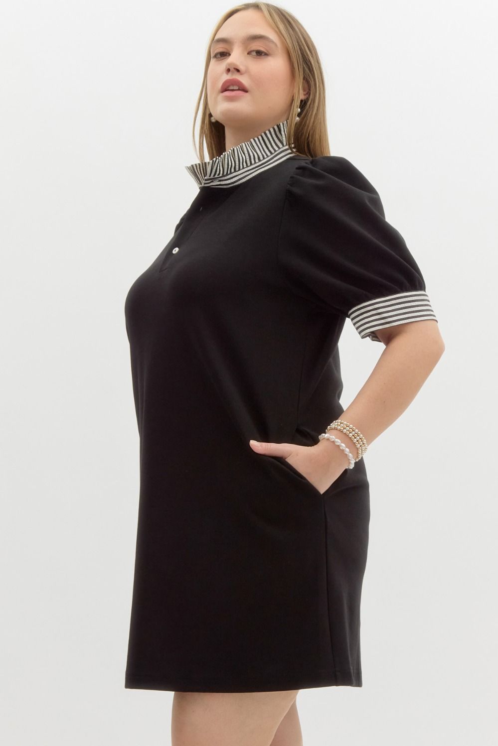 D25821P Curvy Solid Pullover Polo Dress