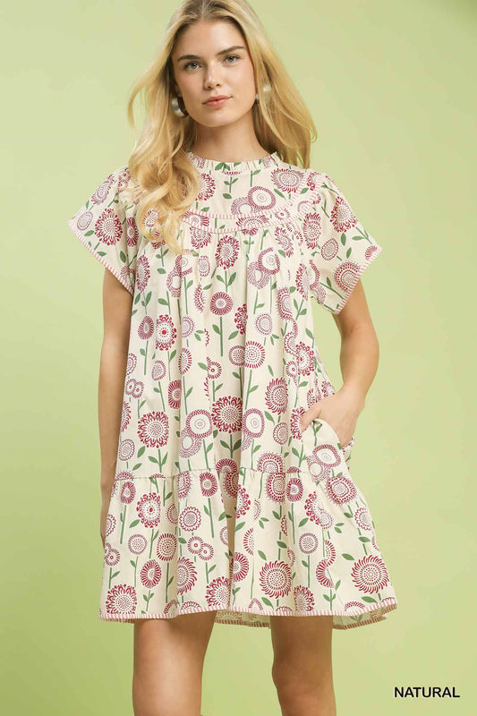 K2118 Floral Print Babydoll Dress