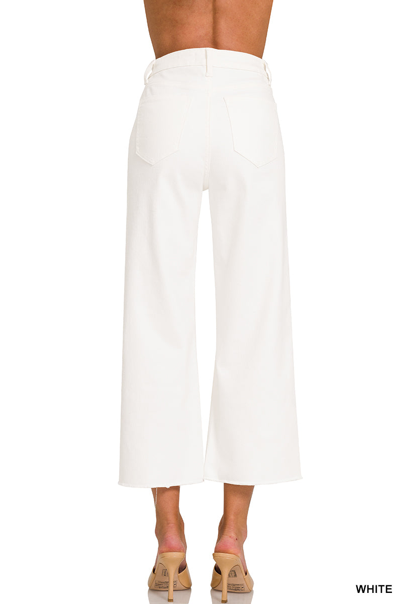 DOP-1977WH High Rise Cropped Wide Leg Pants