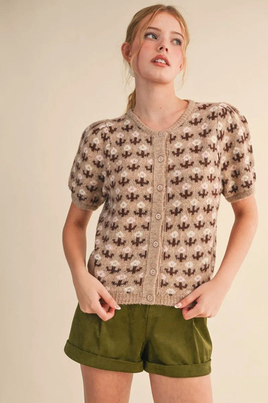 MSW11259 Floral Puff Sleeve Sweater