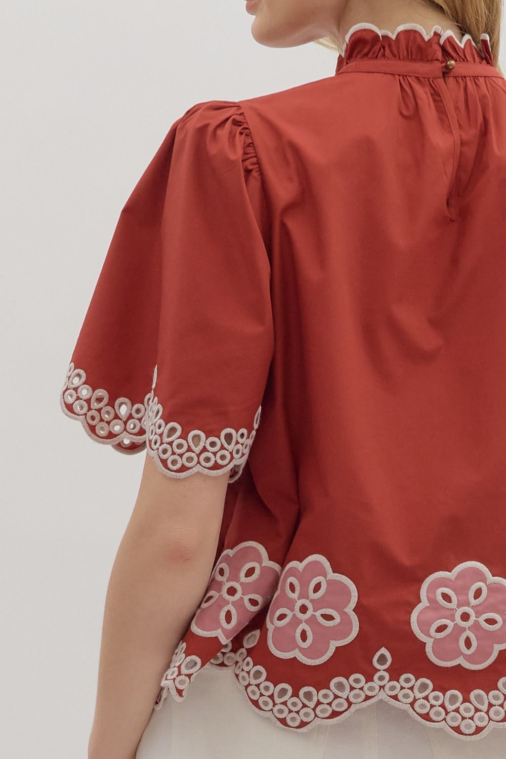 T28433 Floral Embroidery Top