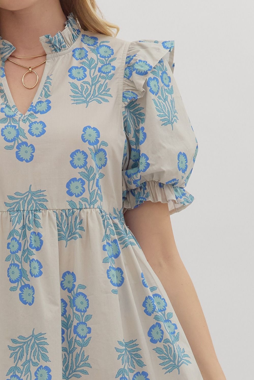 D28289 Floral Print Short Sleeve Midi Dress