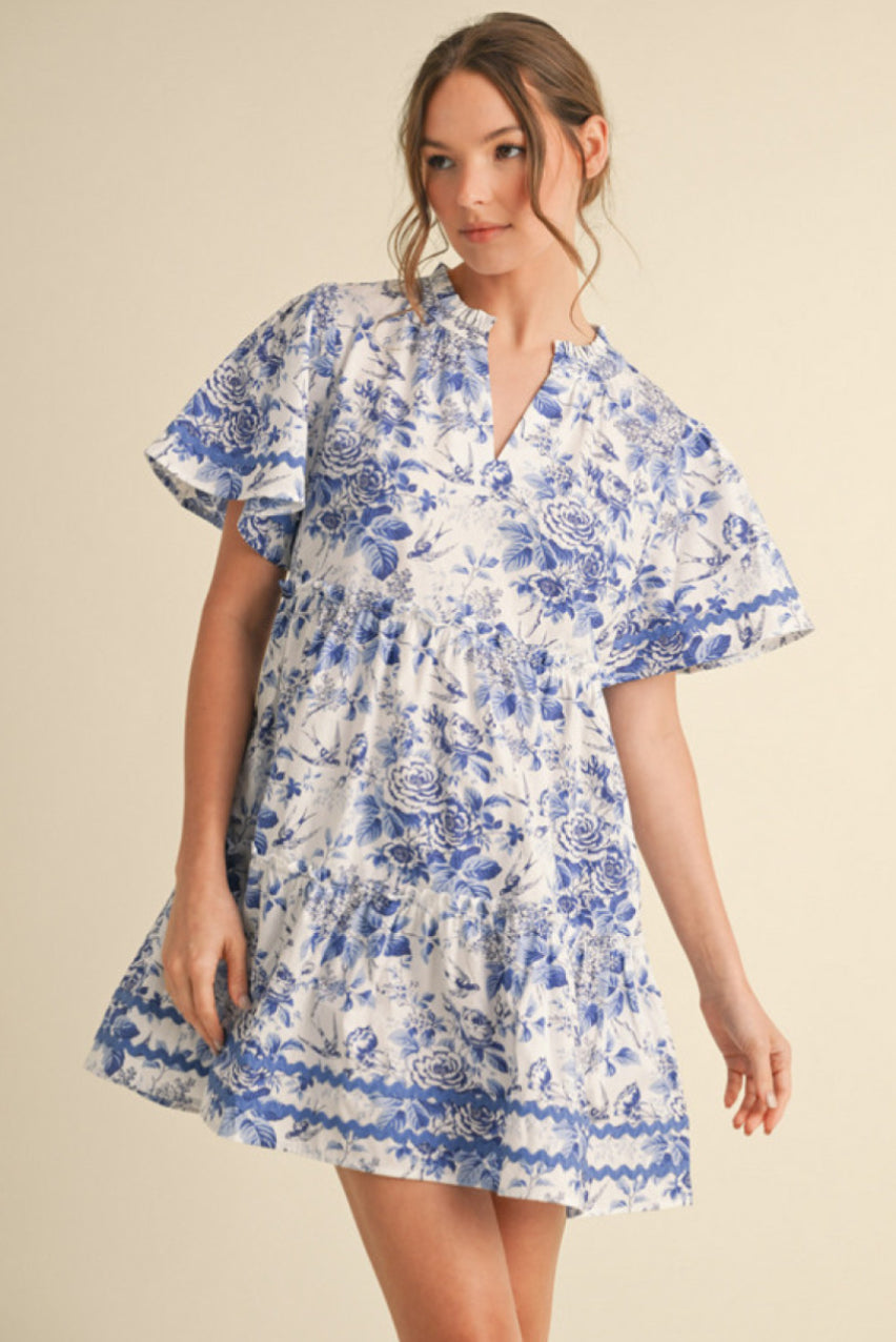 G13000-1 Printed Babydoll Dress
