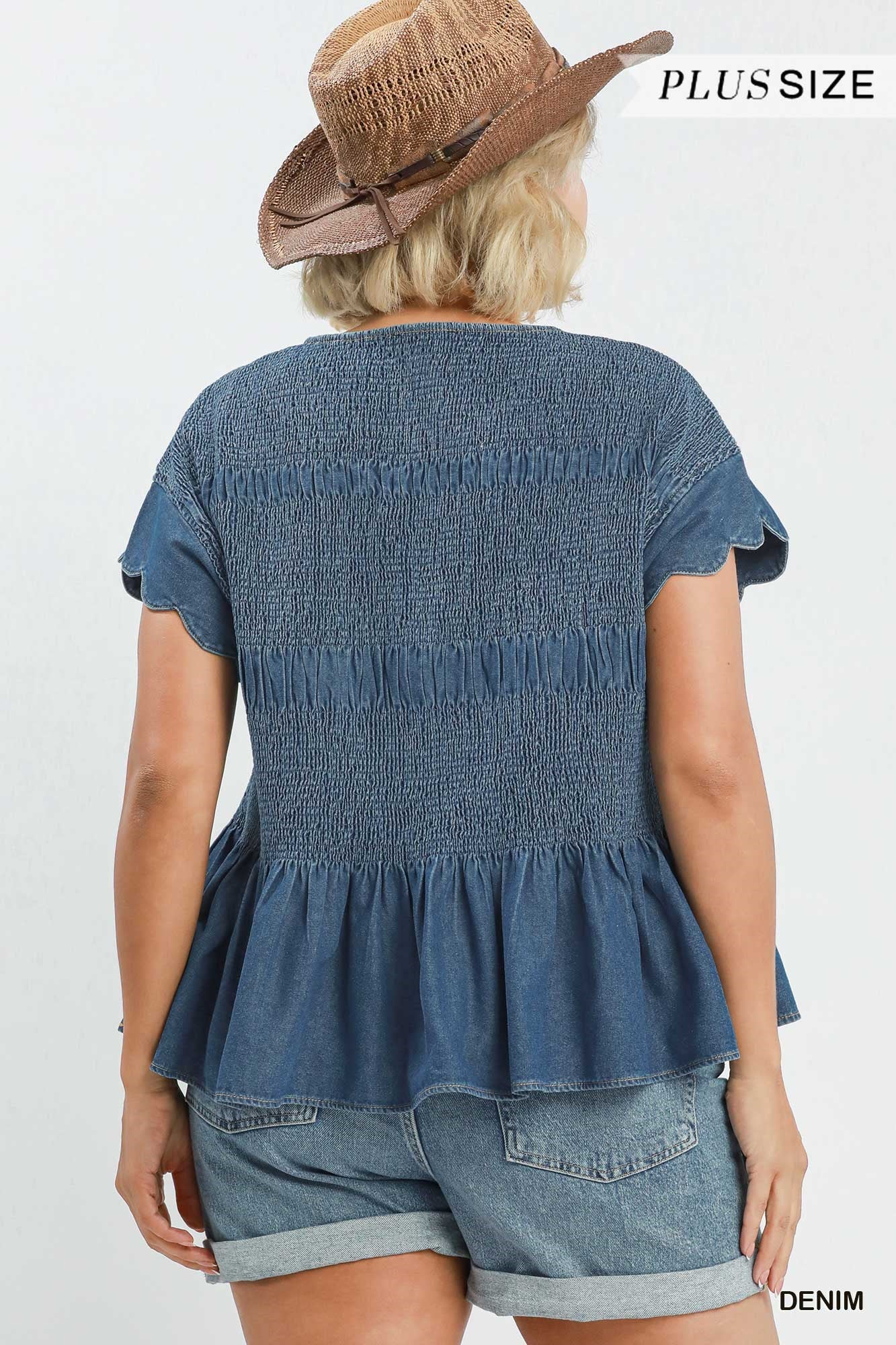 WC6407-T Curvy Smocked Peplum Top