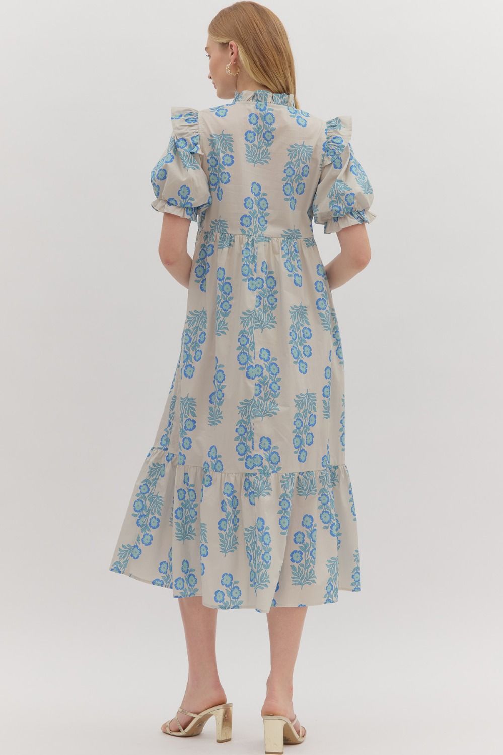 D28289 Floral Print Short Sleeve Midi Dress
