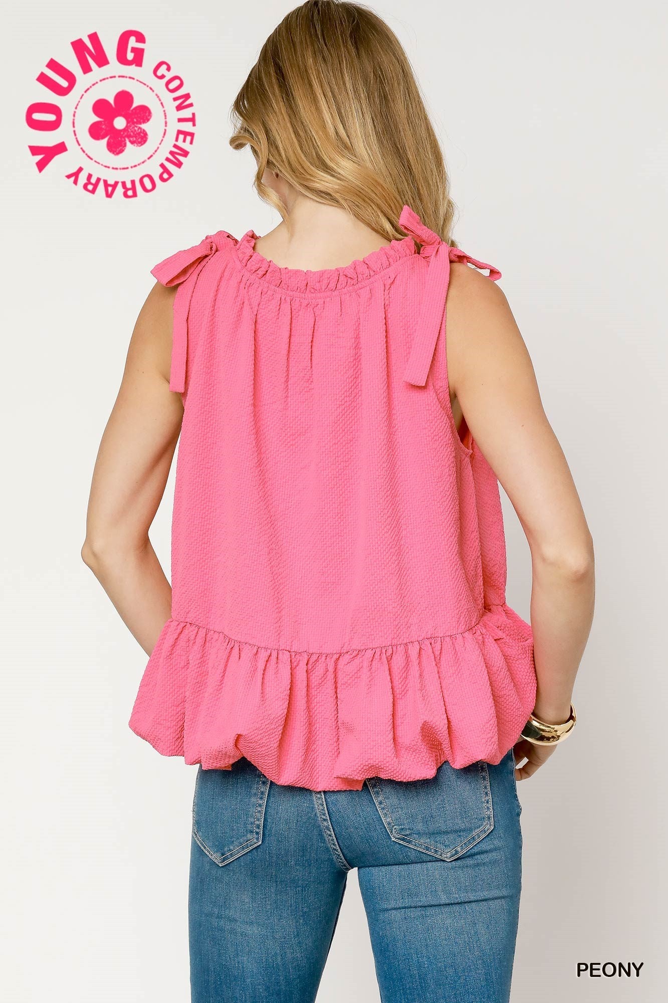 C4622 Bubble Hem Sleeveless Top