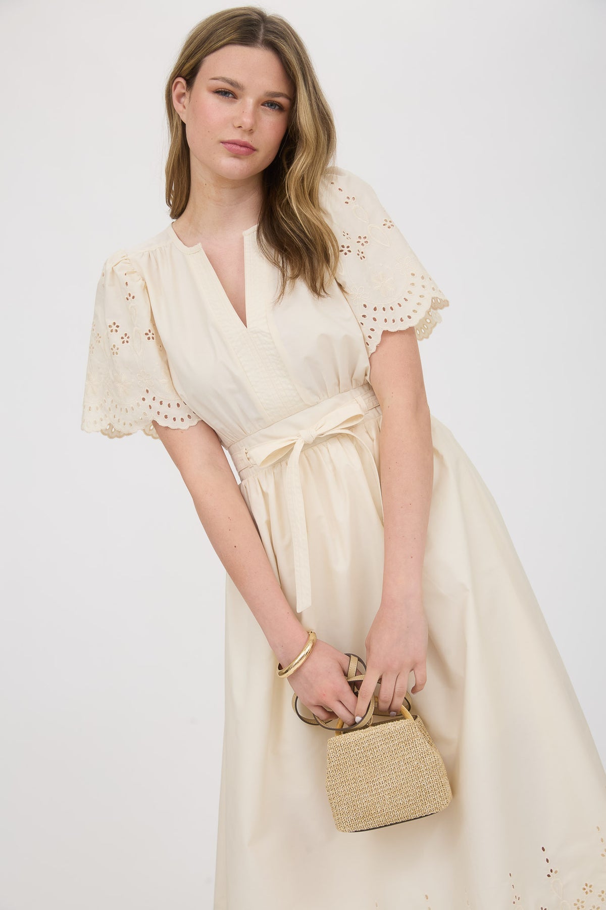 CR2569 Embroidery Detail Midi Dress