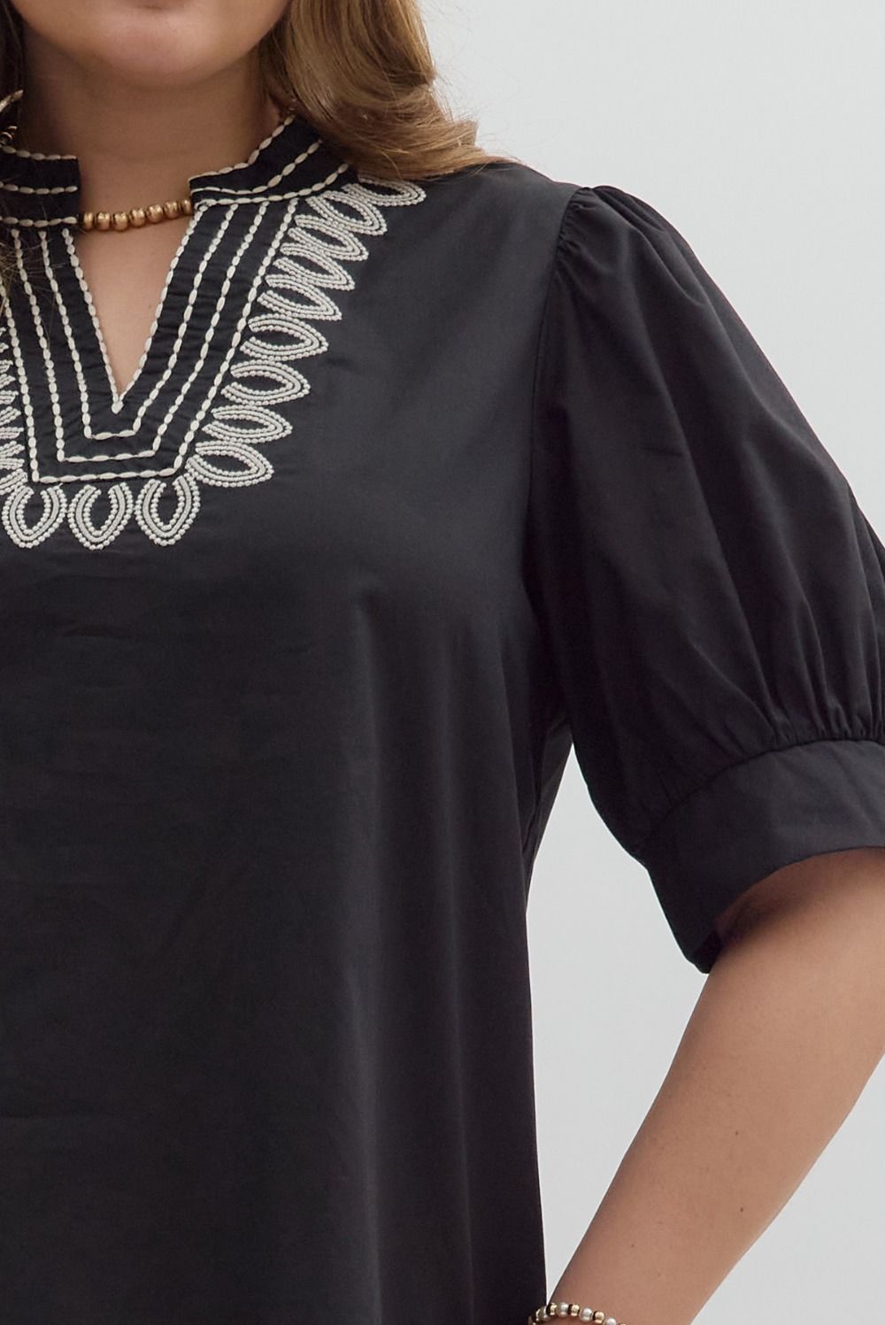 T27464P Curvy Solid Puff Sleeve Top