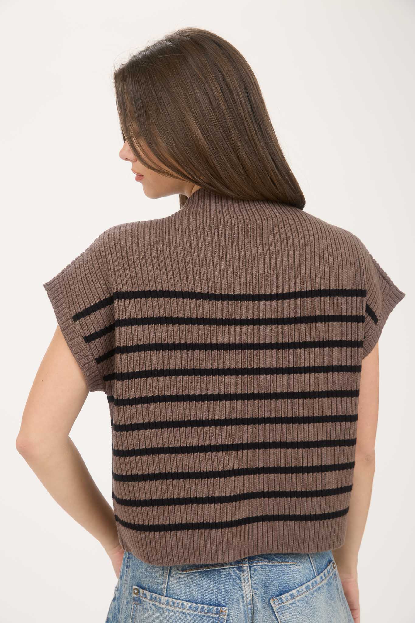 B5FT1014 Striped Mock Neck Sweater