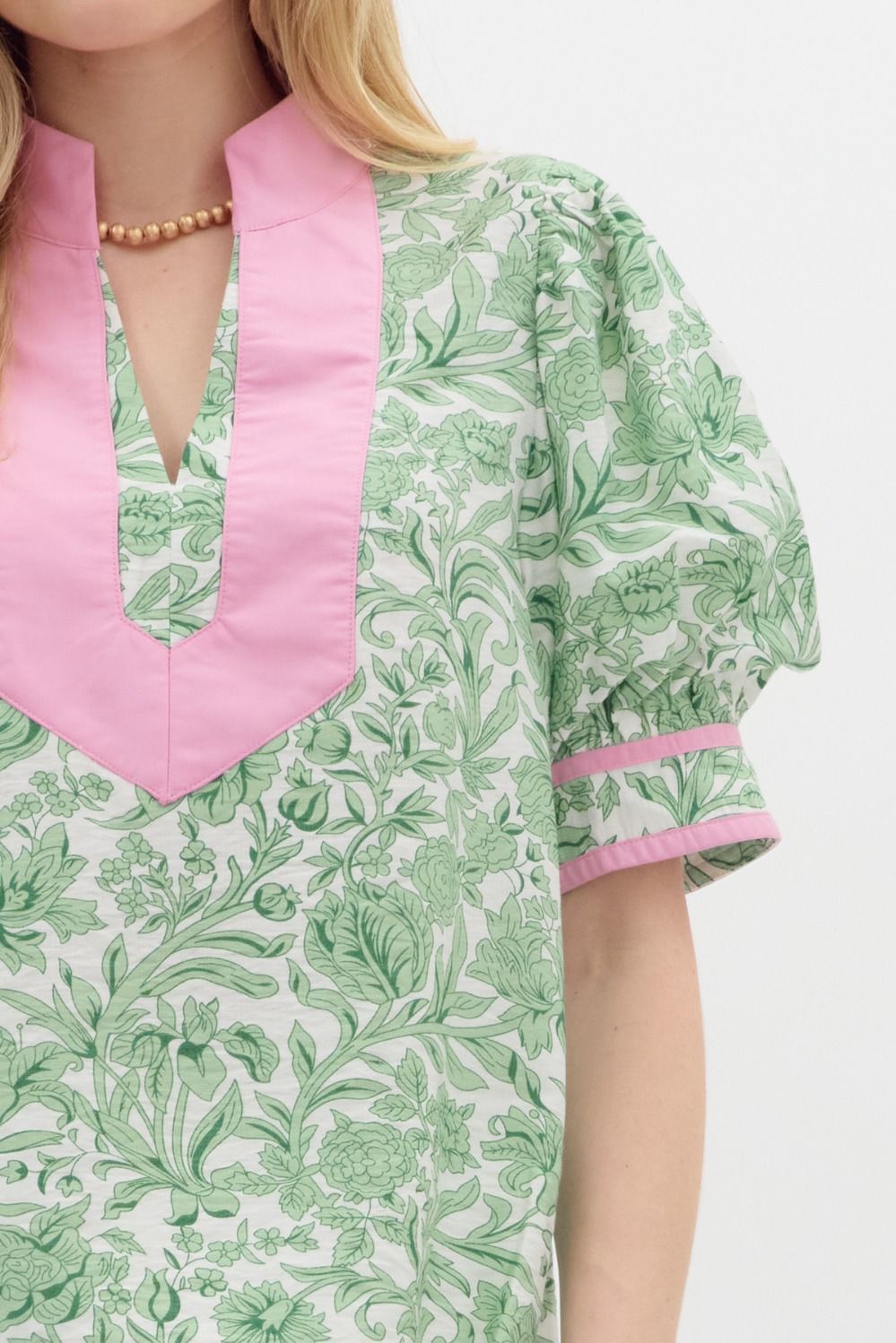 T26645 Floral Print Puff Sleeve Top