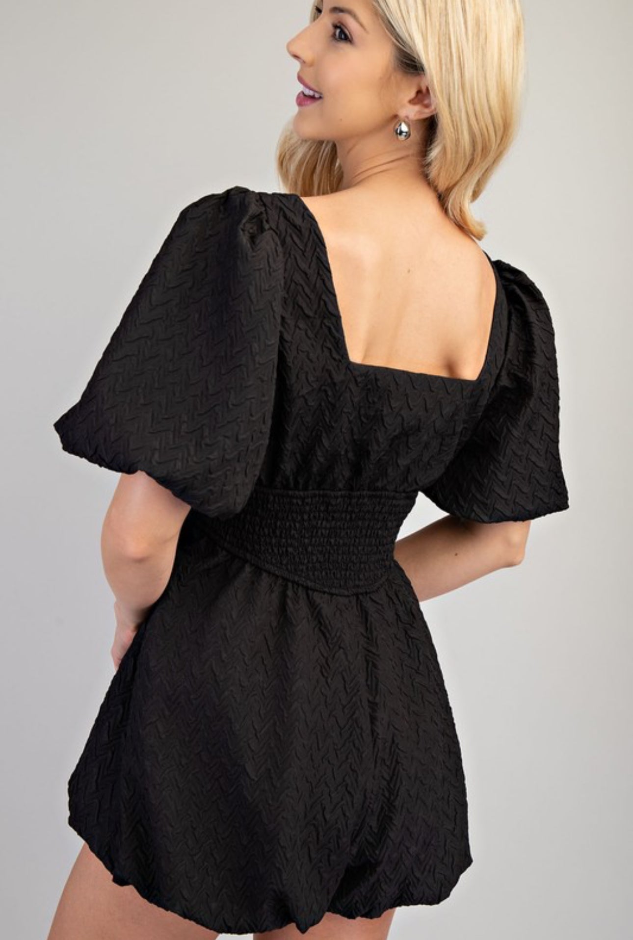 GP7376 Puff Sleeve Smocked Romper