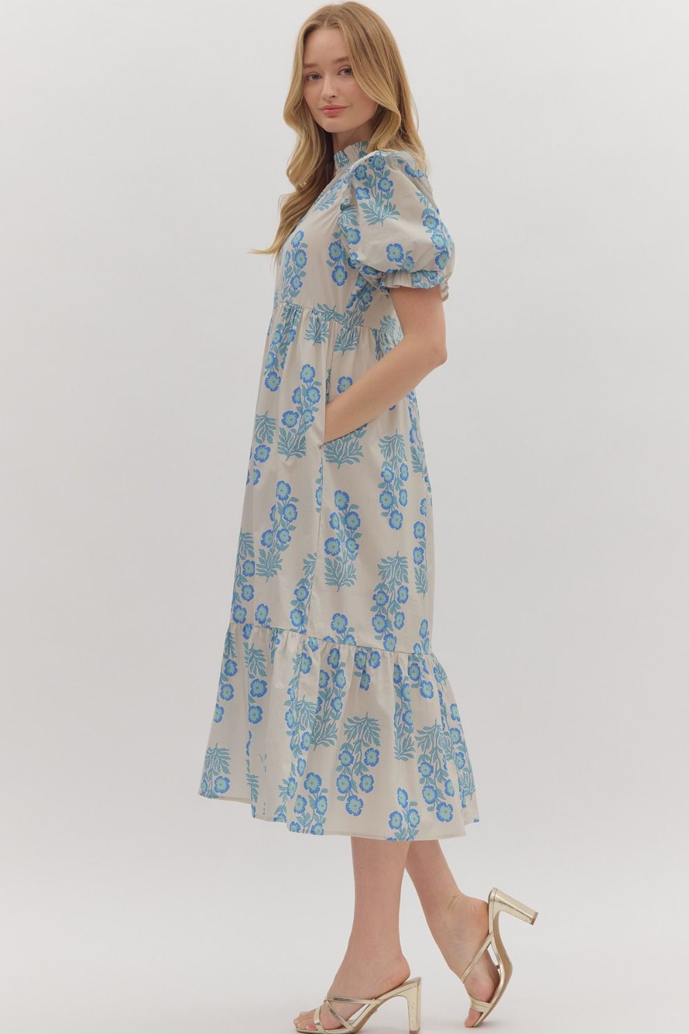 D28289 Floral Print Short Sleeve Midi Dress