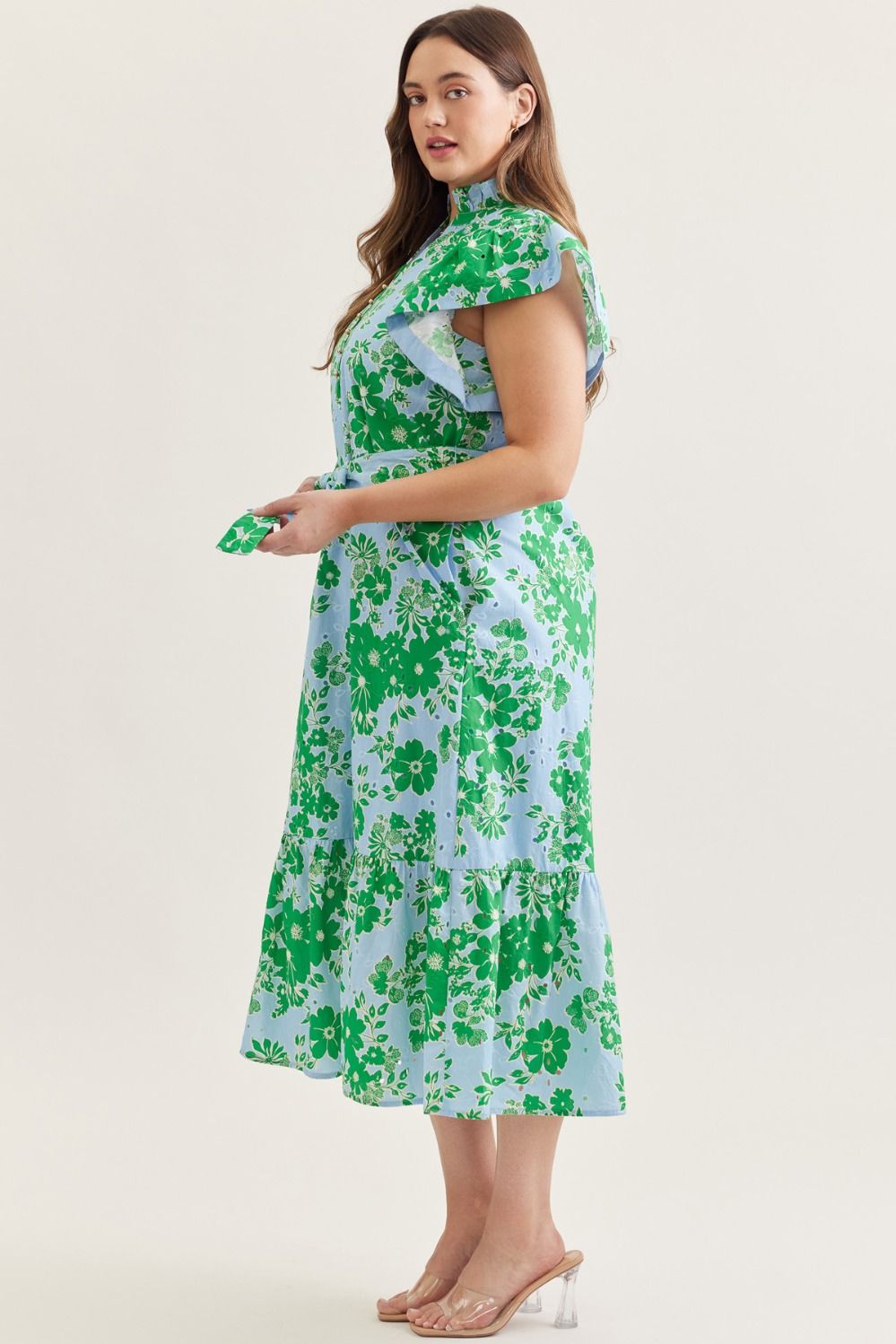 D30717P Curvy V-Neck Floral Midi Dress