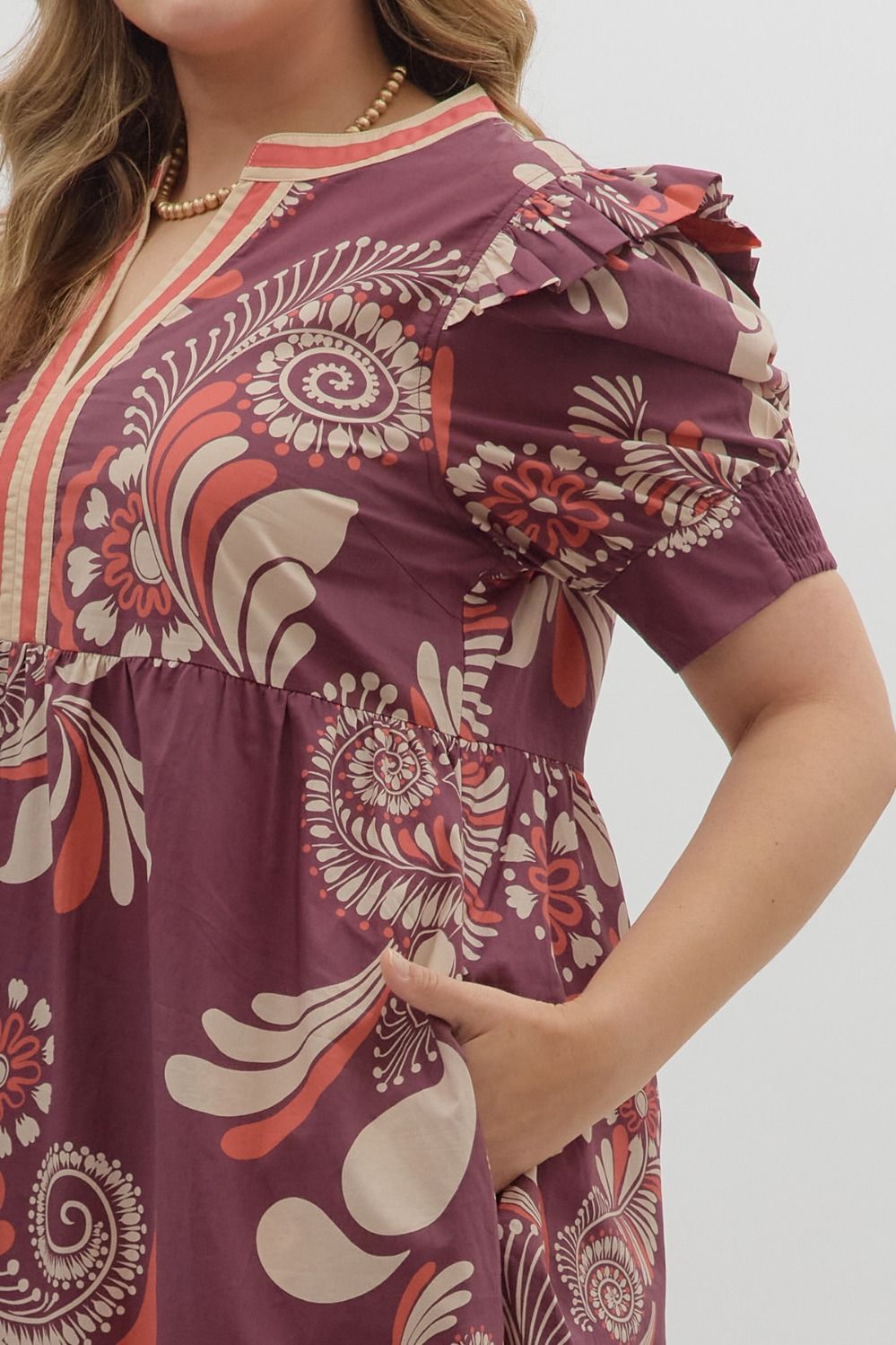 D27146P Curvy Paisley Pattern Midi Dress