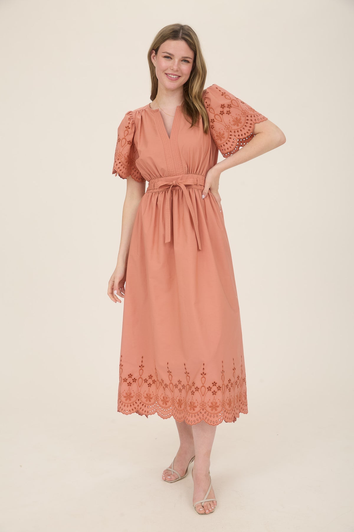 CR2569 Embroidery Detail Midi Dress