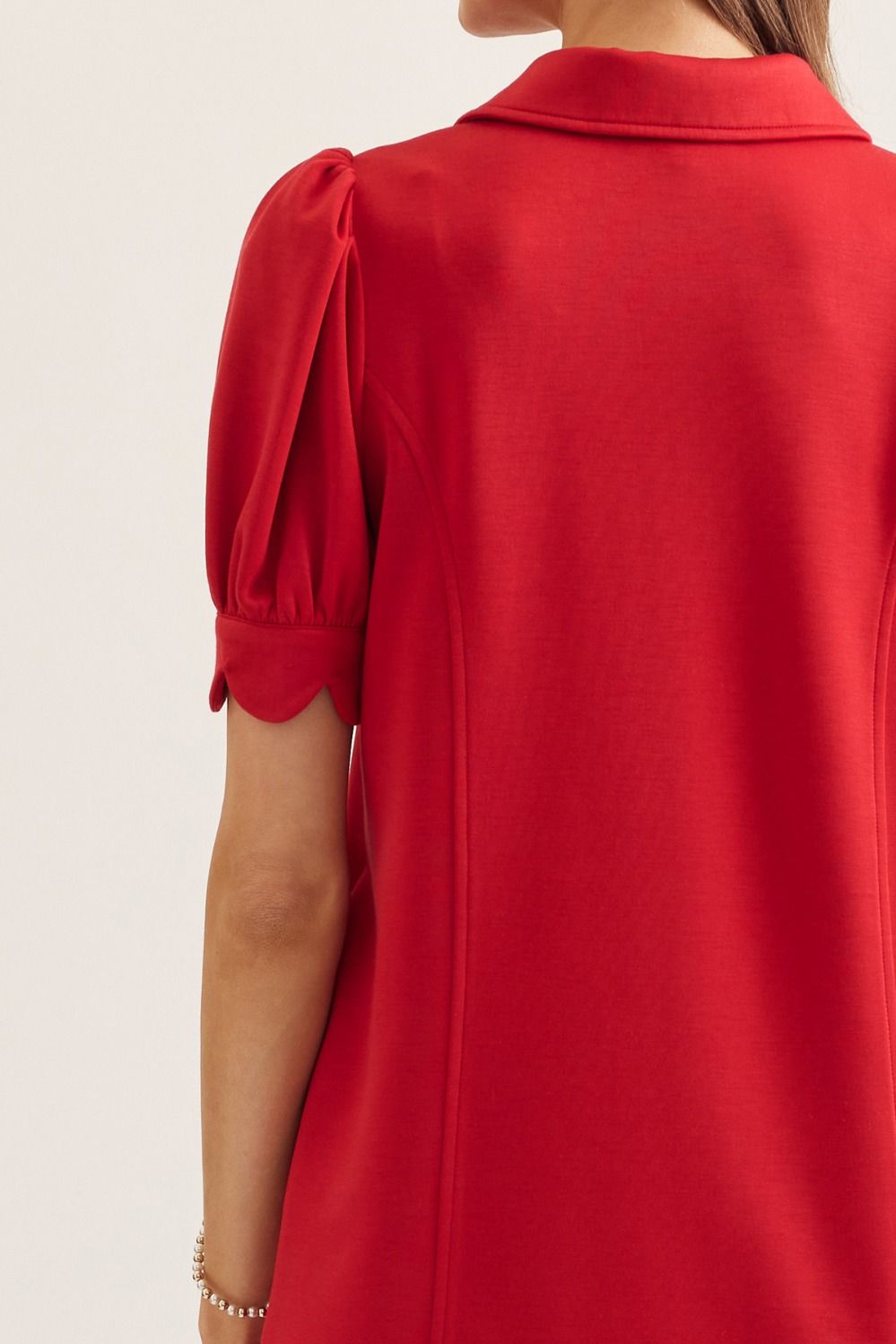 D30134 Solid Mini Dress with Scallop Details