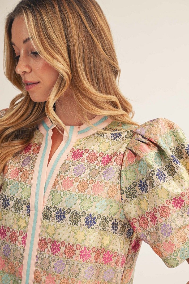 J7013 Floral Jacquard Dress