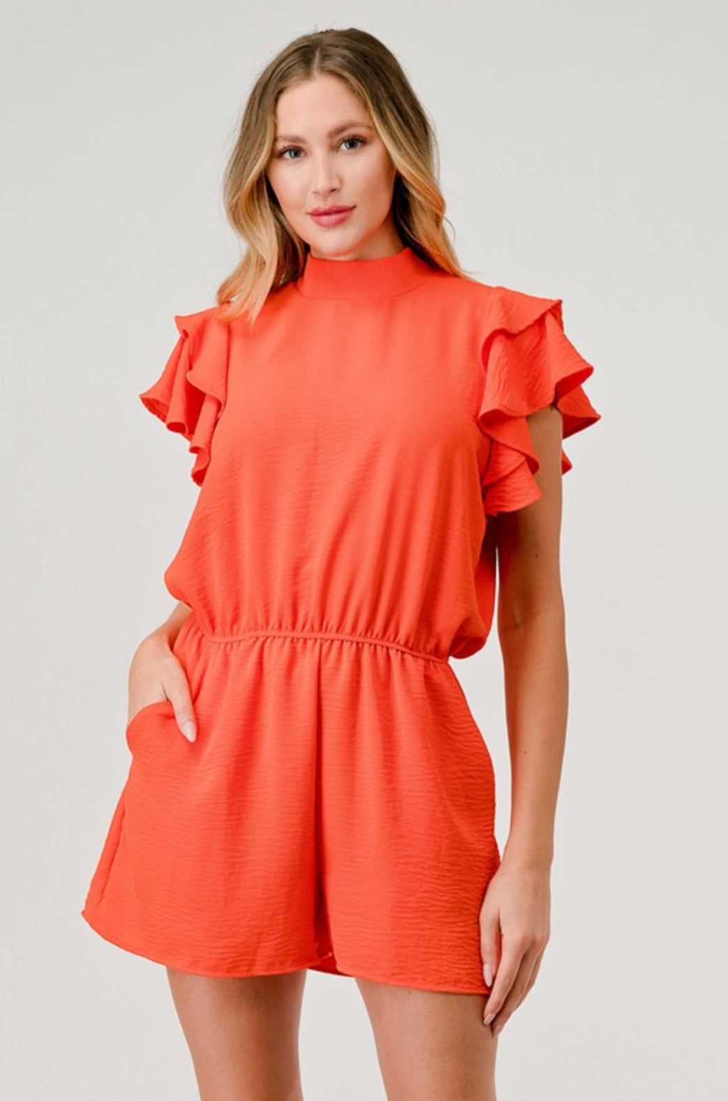 Tara Mock Neck Ruffle Sleeve Romper