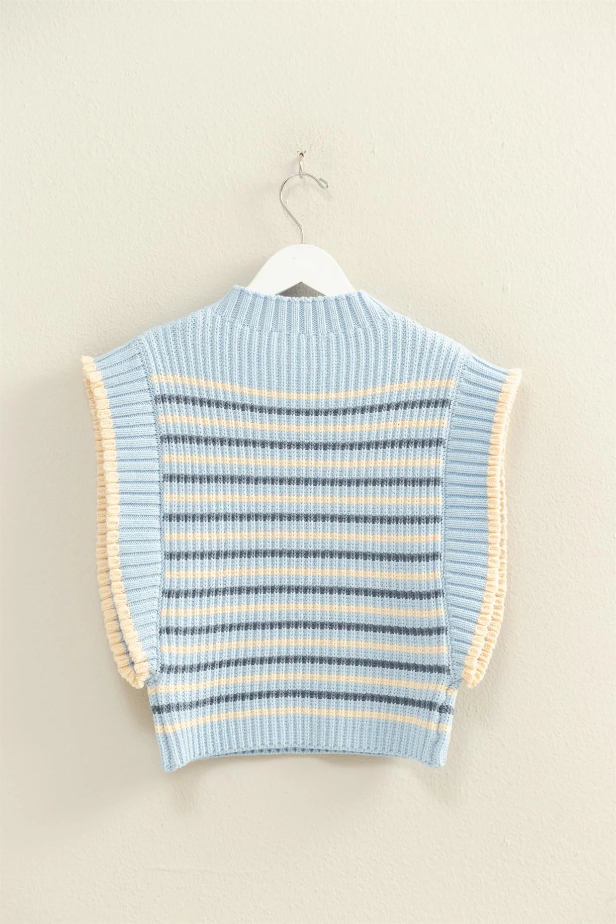 HF25E871 Chic Striped Mock Neck Sleeveless Sweater Vest