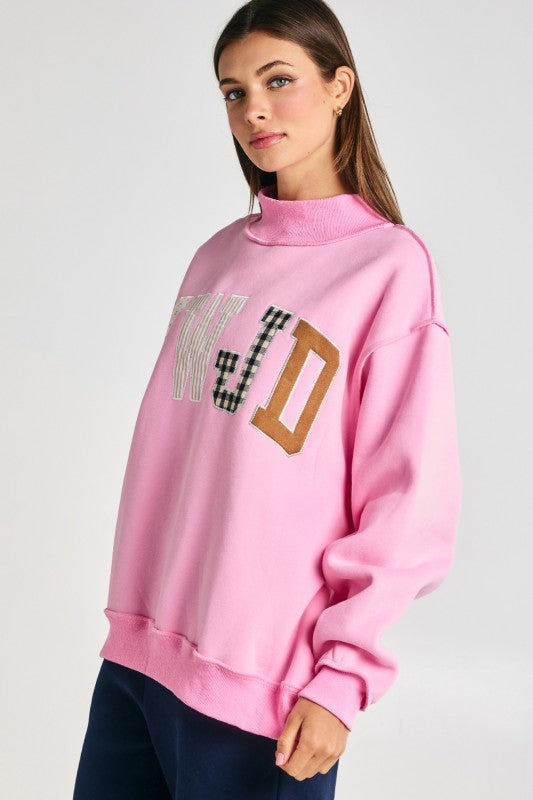 WWJD Embroidered Mock Neck Sweatshirt