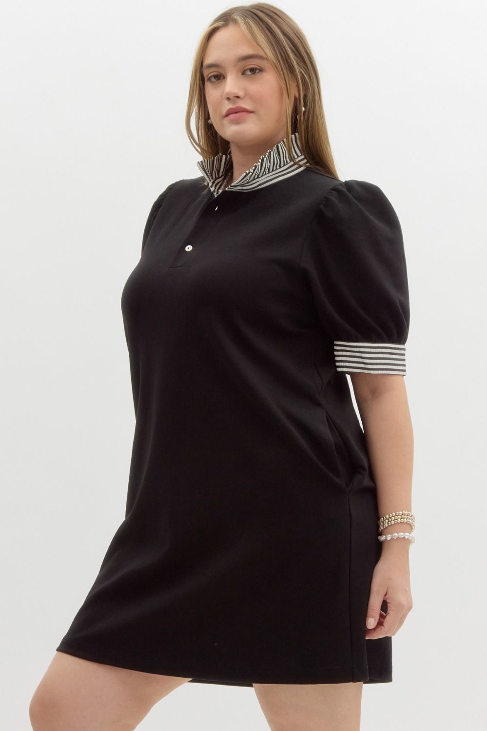 D25821P Curvy Solid Pullover Polo Dress