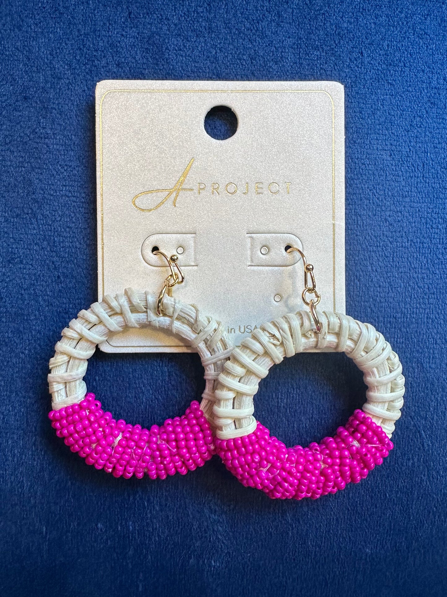 4414 Colored Rattan Drop Hoop Earrings
