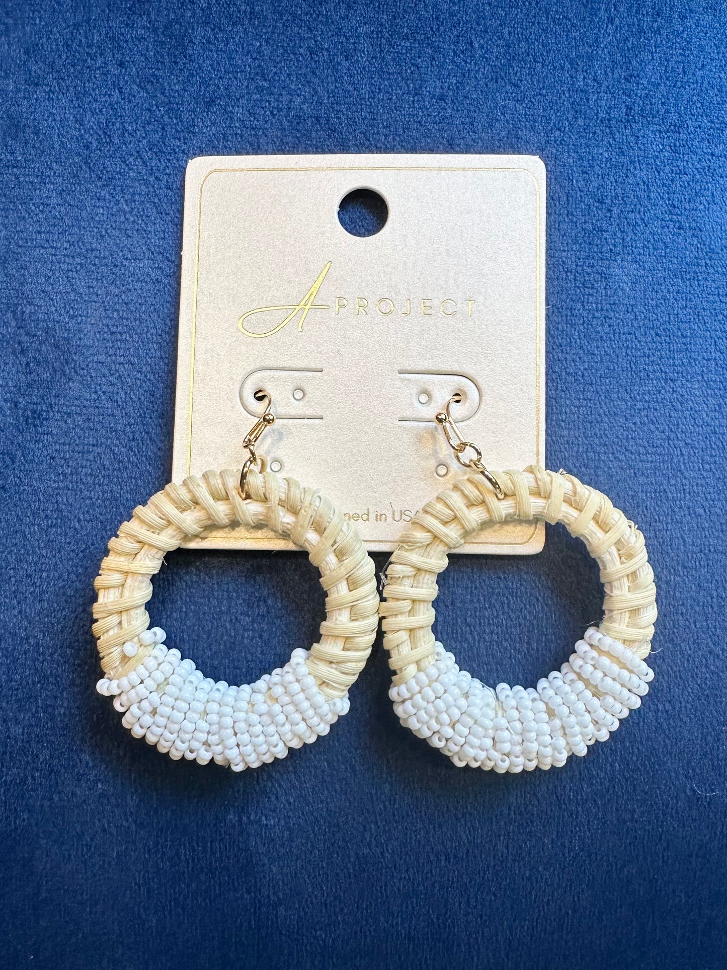 4414 Colored Rattan Drop Hoop Earrings