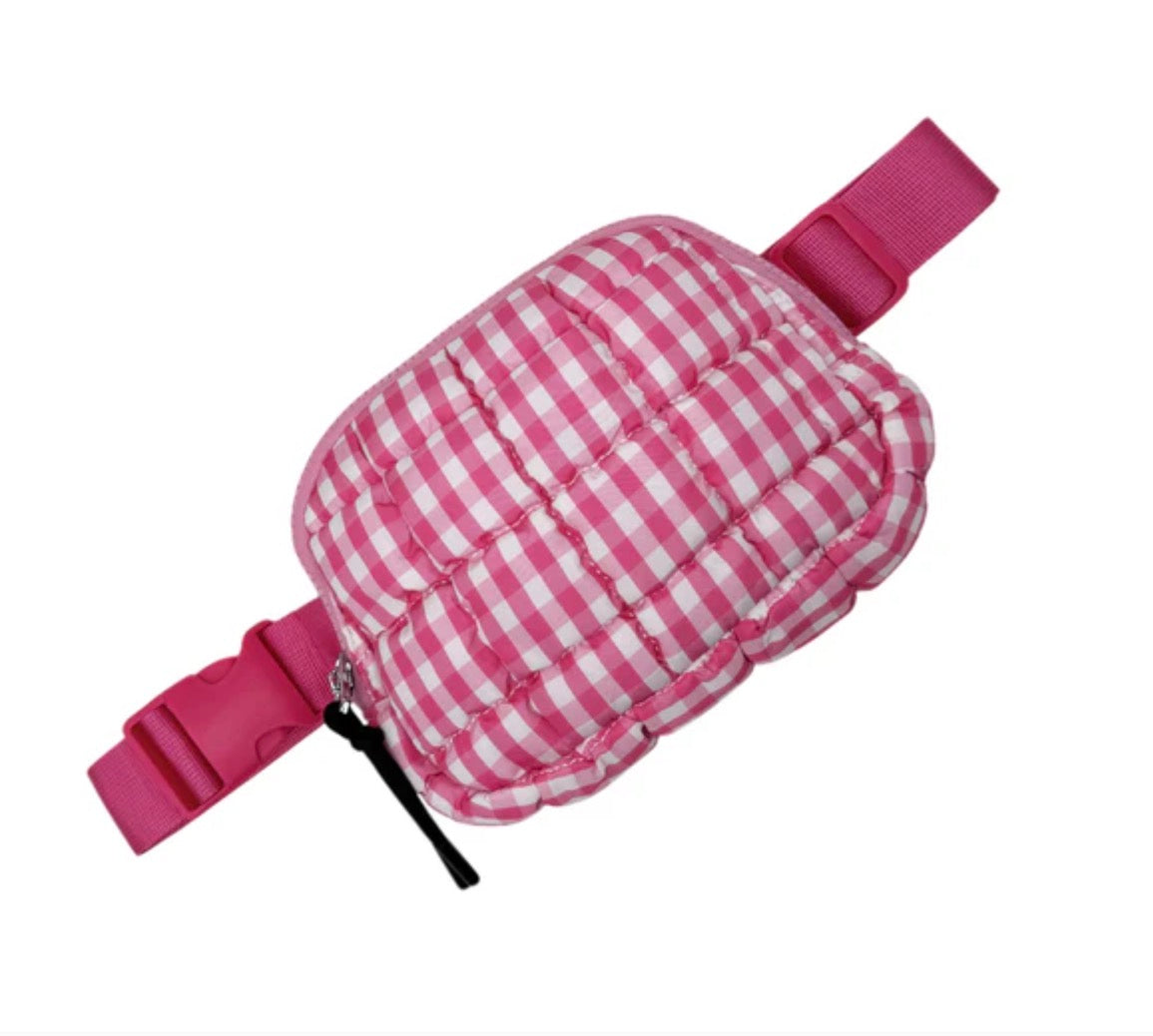 GZ-1511 Pink/White Gingham Puffer Quilted Belt Bag