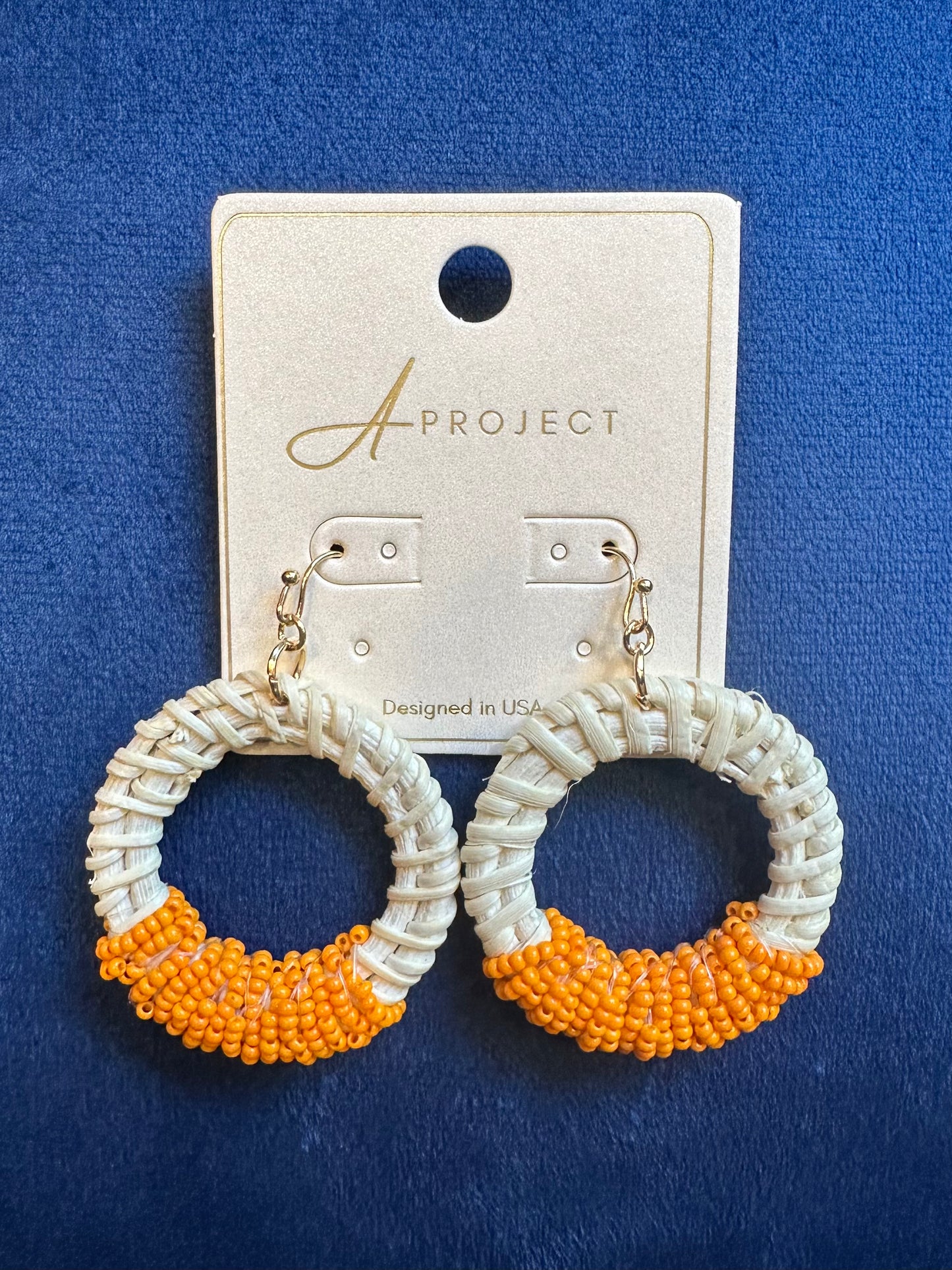 4414 Colored Rattan Drop Hoop Earrings