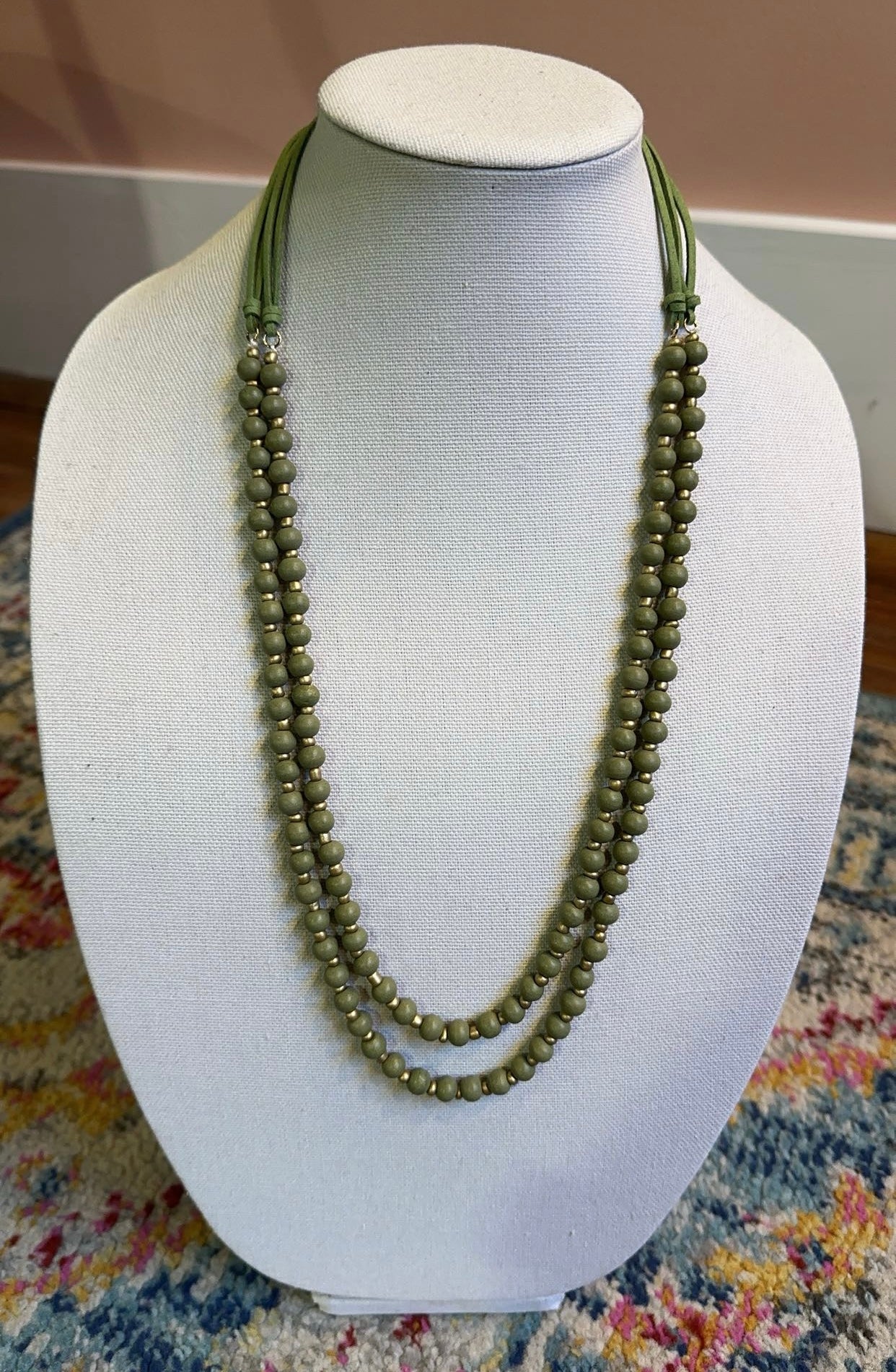 CNE3191 2 Row 30” Wooden Bead Necklace