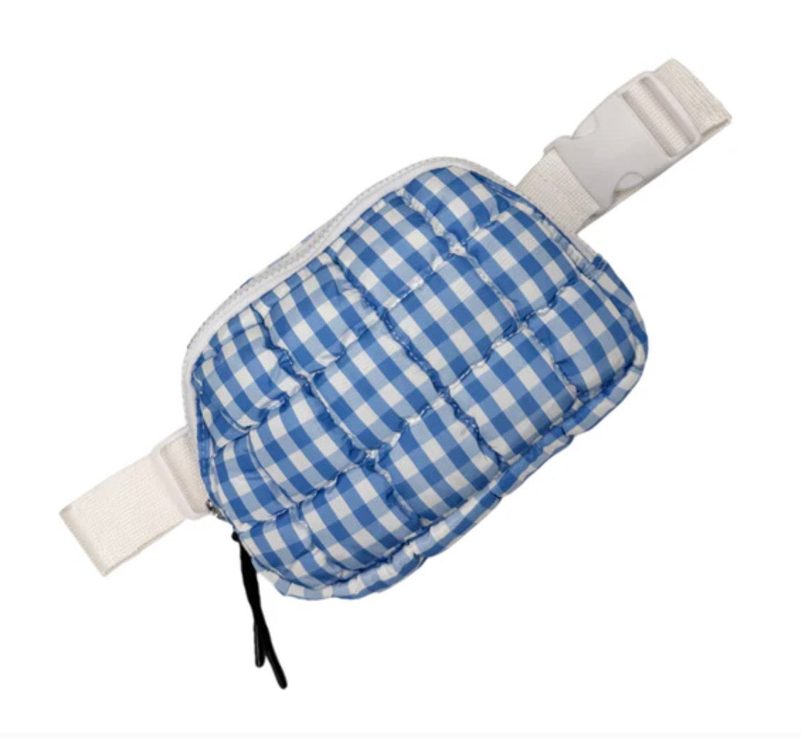 GZ-1511 Blue/White Gingham Puffer Quilted Belt Bag