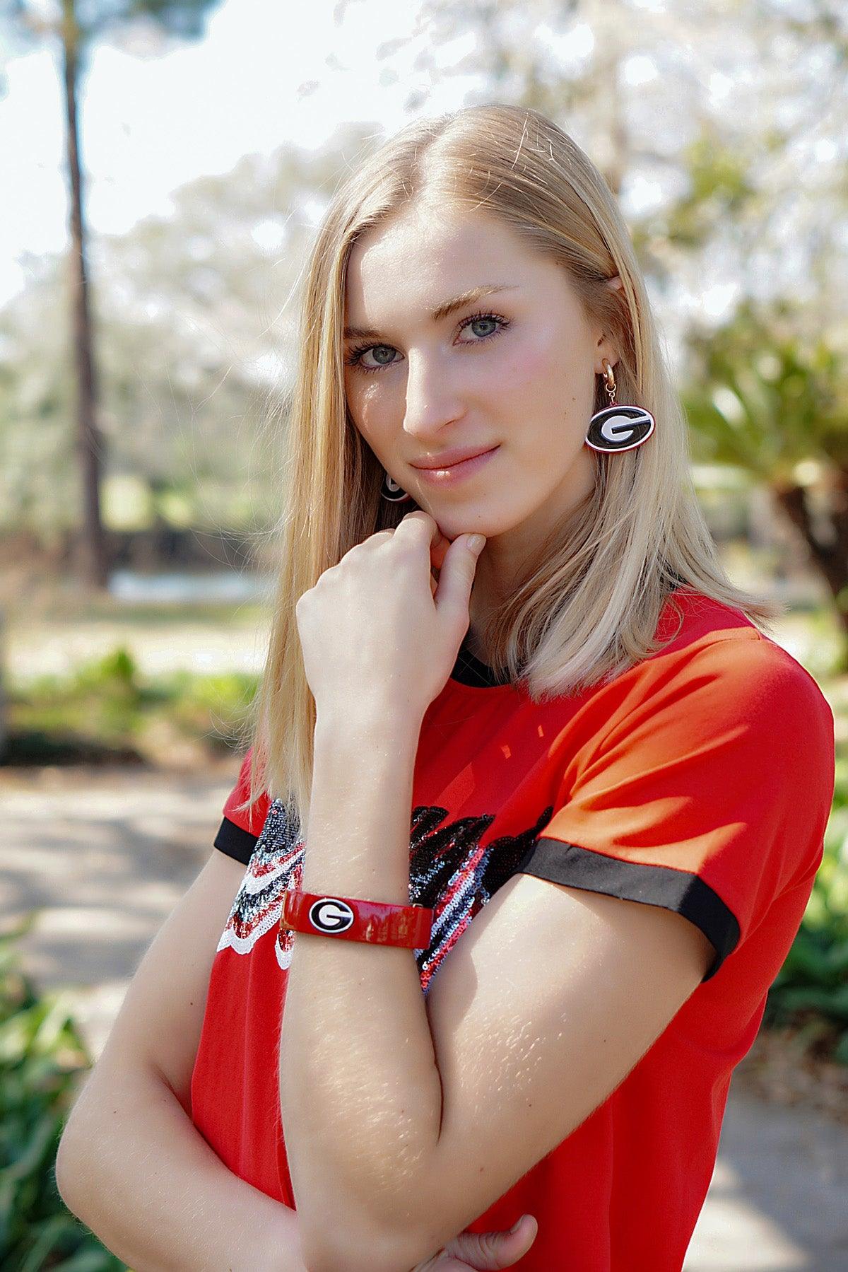 Georgia Bulldogs Resin Logo Drop Hoop Earrings