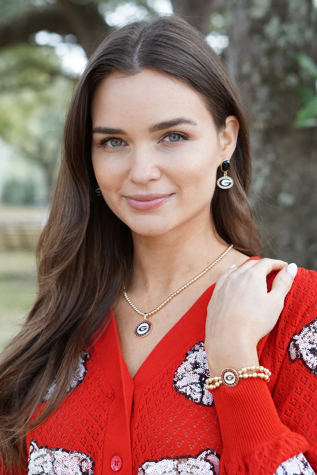 Georgia Bulldogs Rhinestone Enamel Logo Earrings