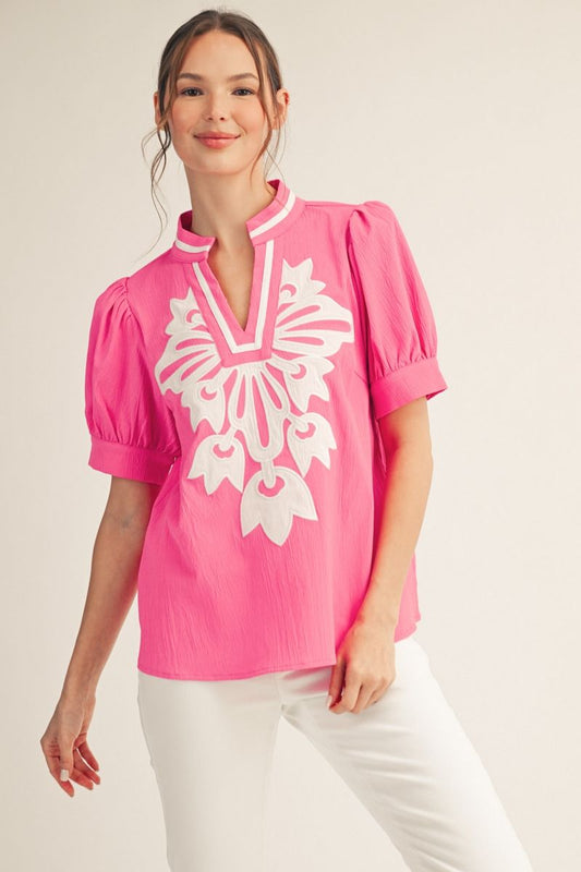 B50404 Baroque Floral Appliqué Top