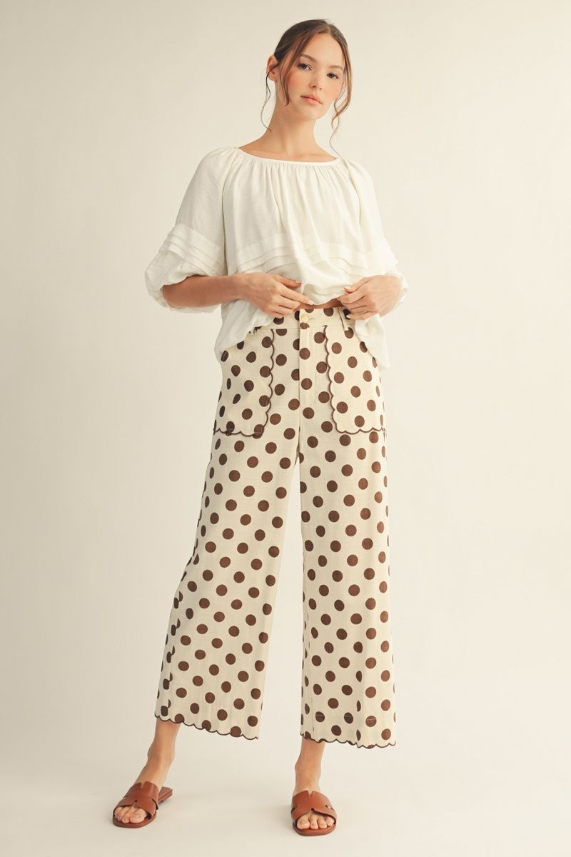 M50077-1 Wide Leg Polka Dot Pants